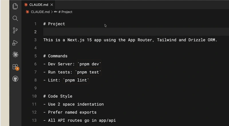 Editing a CLAUDE.md project memory file in VS Code