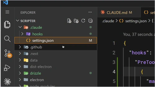 Configuring hooks in .claude/settings.json