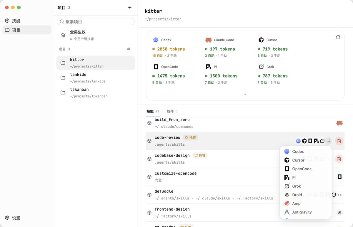 查看项目中各个 Agent 实际生效的 Skill 和 token